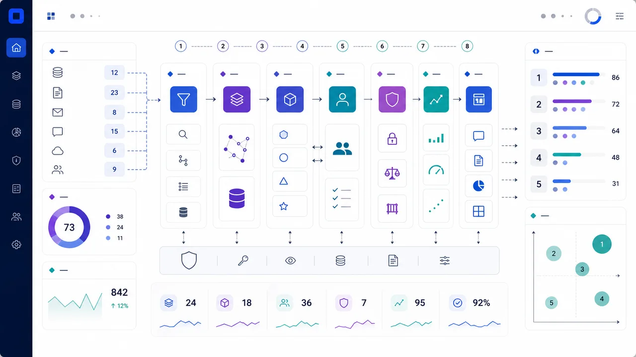 AI solution architecture workspace showing data, model, guardrail, evaluation, and human-review components